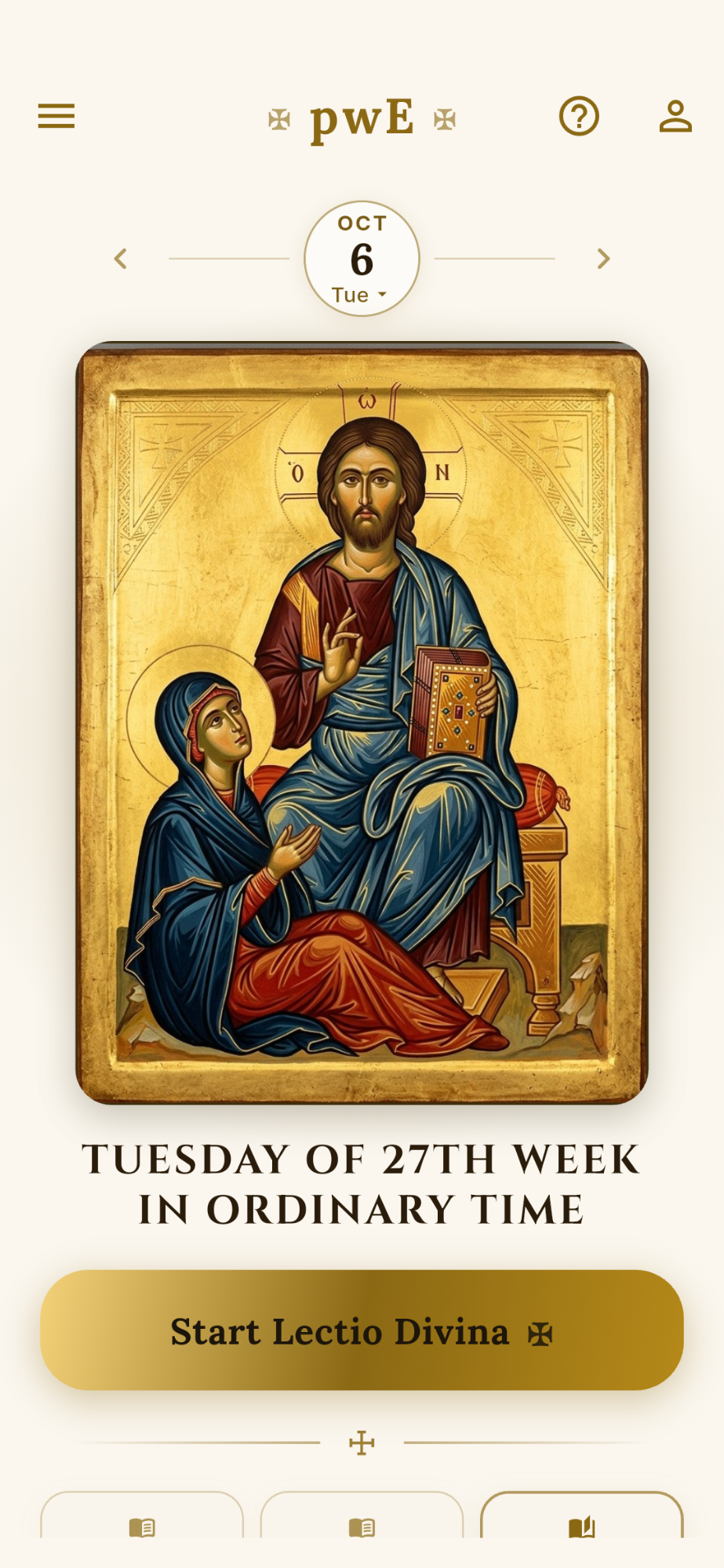 pwE app — Daily Liturgy home screen