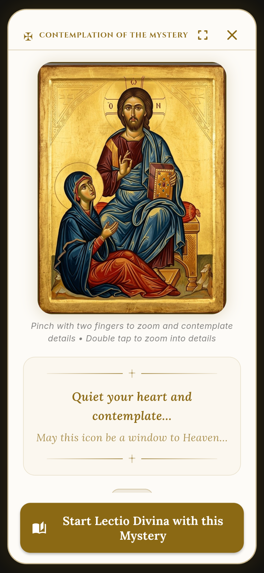 Full-screen sacred icon contemplation