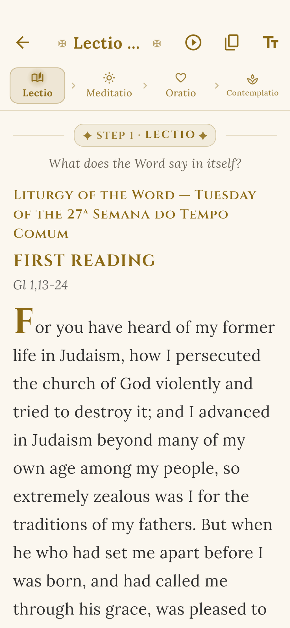 Lectio step: the day’s reading